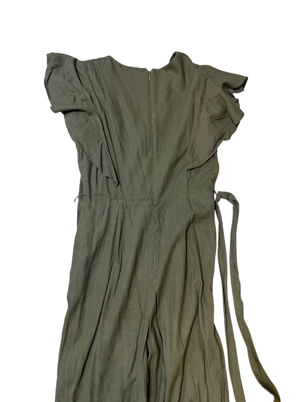 Calvin Klein Olive Green Flutter-Slee Wide-Leg Jumpsuit - Picture 2 of 8